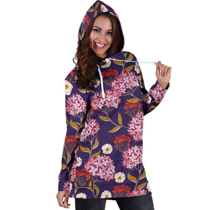 Hydrangea Pattern Print Design HD010 Women Hoodie Dress