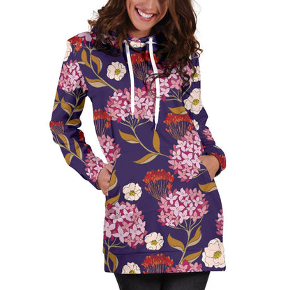 Hydrangea Pattern Print Design HD010 Women Hoodie Dress
