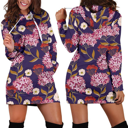 Hydrangea Pattern Print Design HD010 Women Hoodie Dress