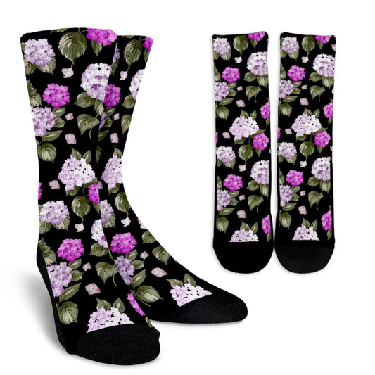 Hydrangea Pattern Print Design HD011 Crew Socks-JORJUNE.COM