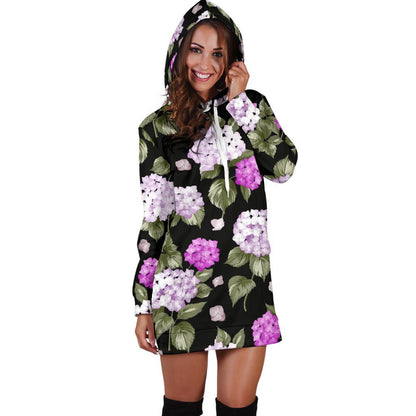 Hydrangea Pattern Print Design HD011 Women Hoodie Dress