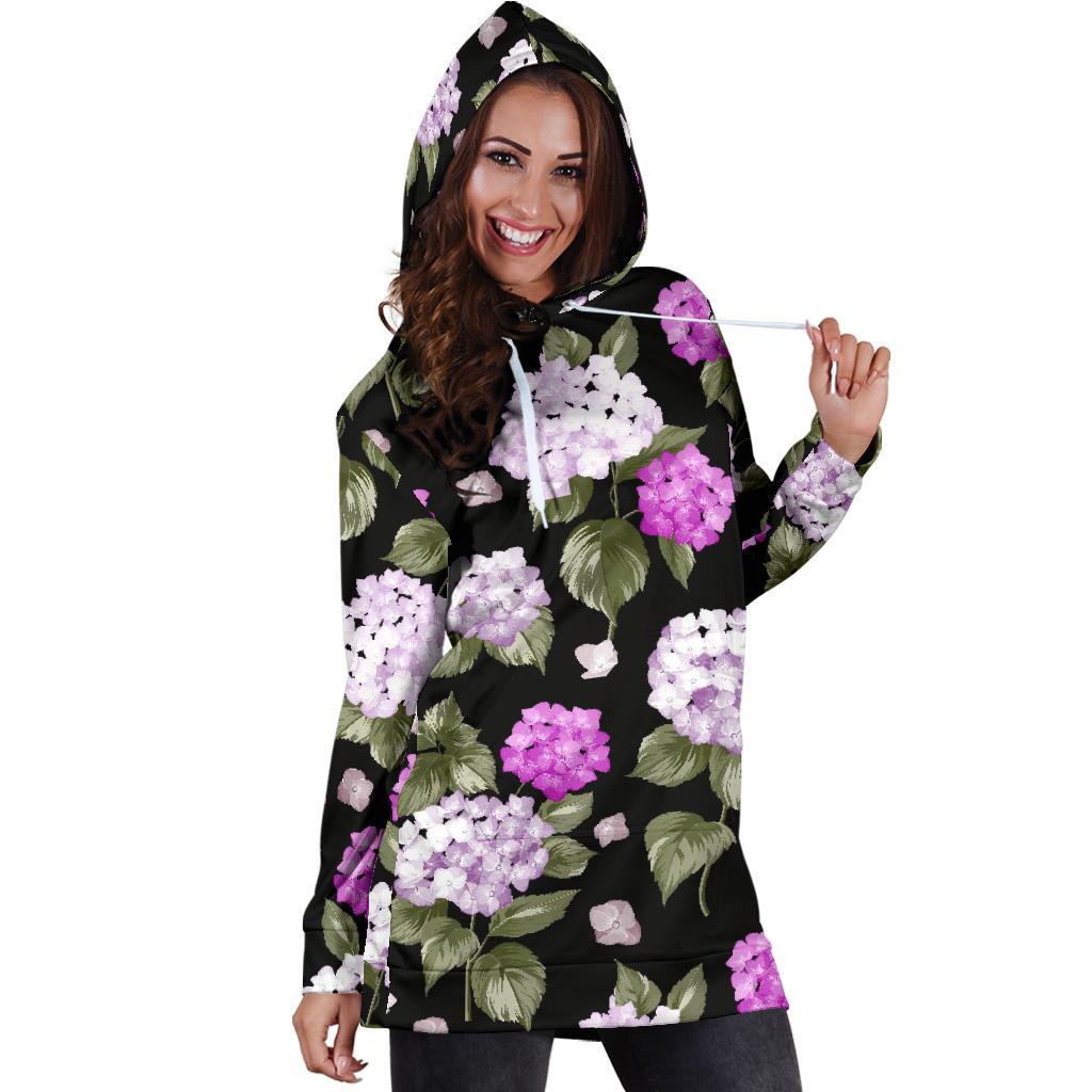 Hydrangea Pattern Print Design HD011 Women Hoodie Dress