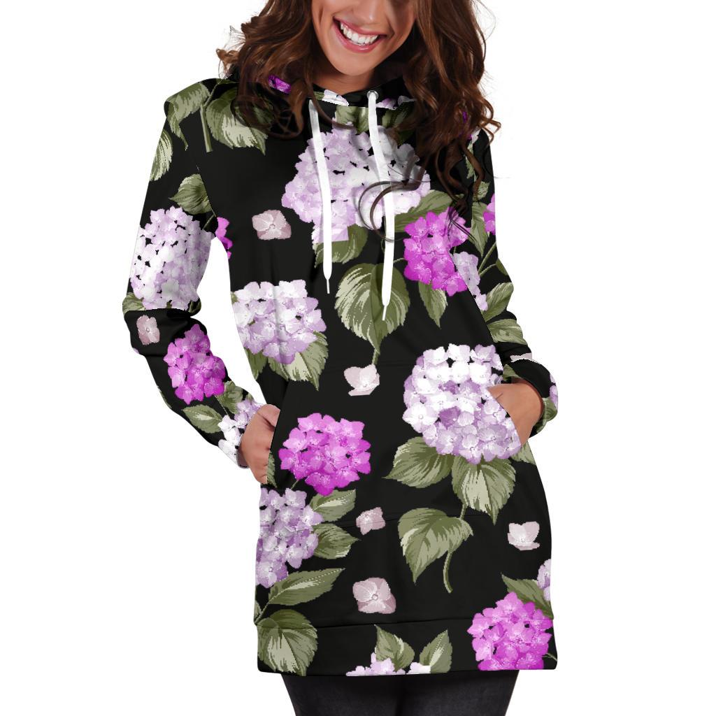 Hydrangea Pattern Print Design HD011 Women Hoodie Dress