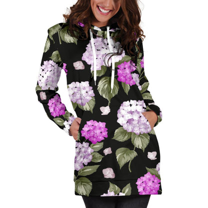 Hydrangea Pattern Print Design HD011 Women Hoodie Dress