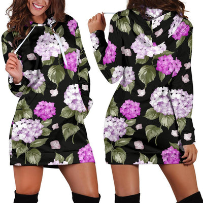 Hydrangea Pattern Print Design HD011 Women Hoodie Dress
