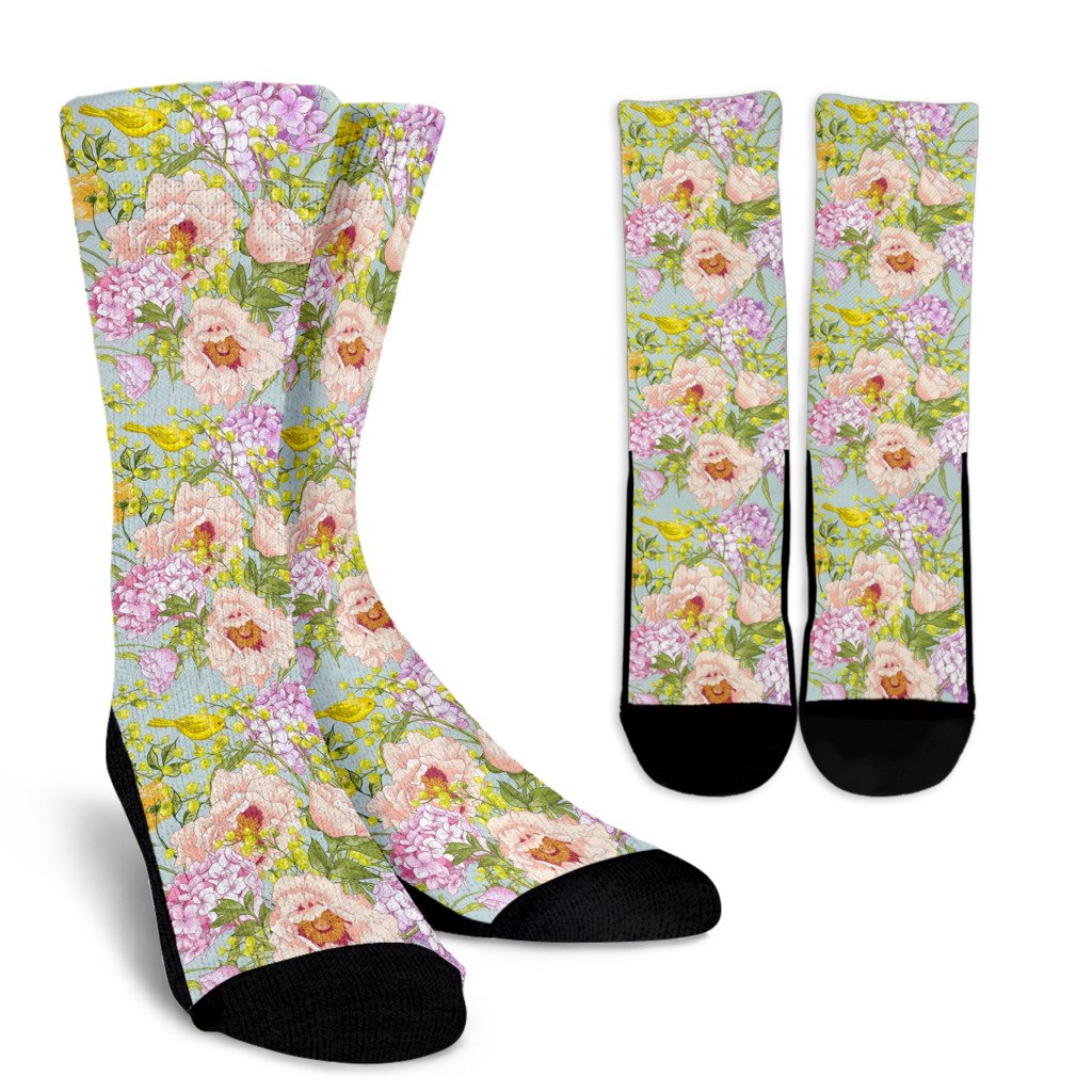 Hydrangea Pattern Print Design HD02 Crew Socks-JORJUNE.COM