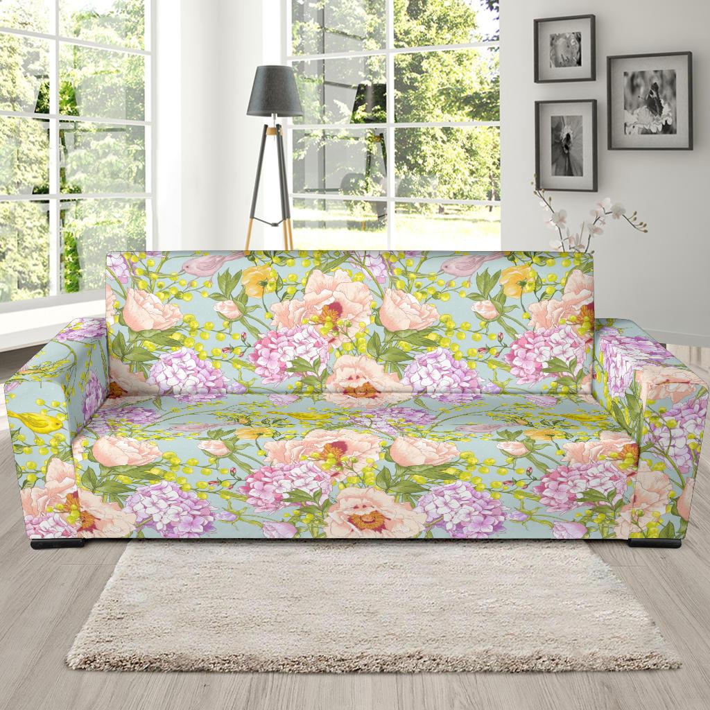 Hydrangea Pattern Print Design HD02 Sofa Slipcover-JORJUNE.COM