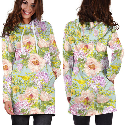 Hydrangea Pattern Print Design HD02 Women Hoodie Dress