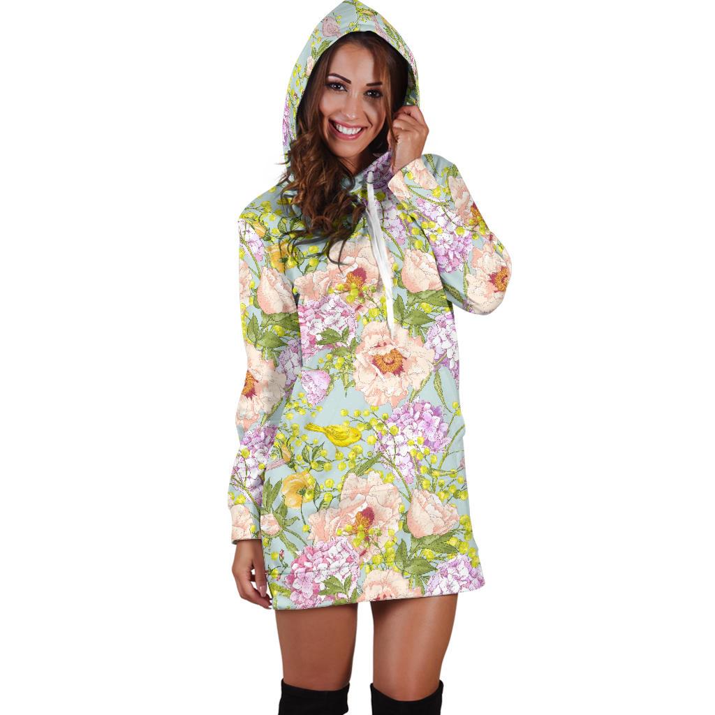 Hydrangea Pattern Print Design HD02 Women Hoodie Dress