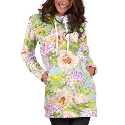 Hydrangea Pattern Print Design HD02 Women Hoodie Dress