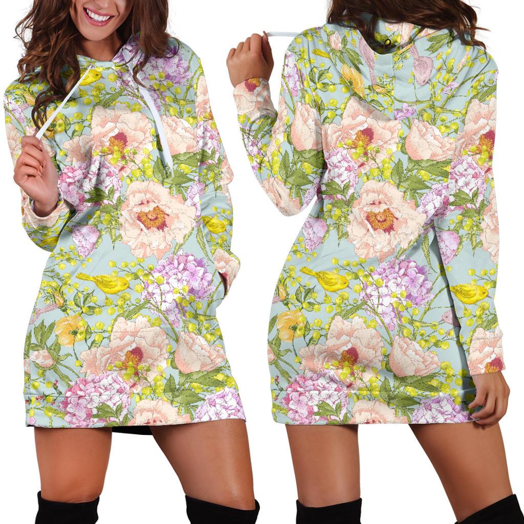 Hydrangea Pattern Print Design HD02 Women Hoodie Dress