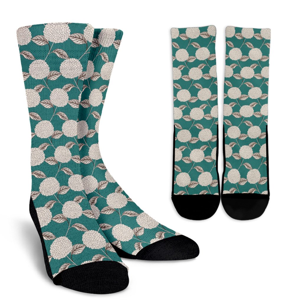 Hydrangea Pattern Print Design HD03 Crew Socks-JORJUNE.COM