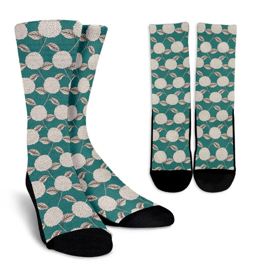 Hydrangea Pattern Print Design HD03 Crew Socks-JORJUNE.COM