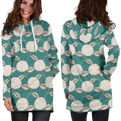 Hydrangea Pattern Print Design HD03 Women Hoodie Dress