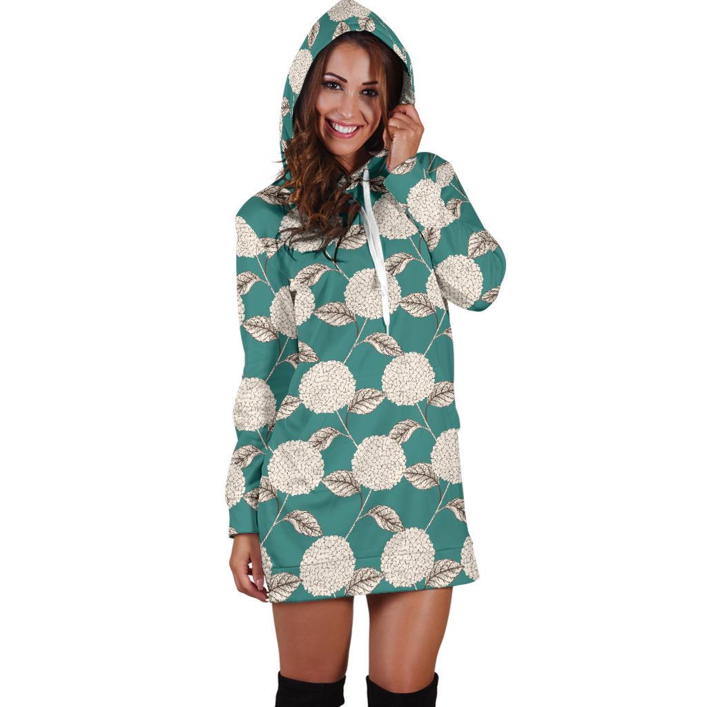 Hydrangea Pattern Print Design HD03 Women Hoodie Dress