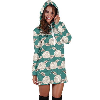 Hydrangea Pattern Print Design HD03 Women Hoodie Dress