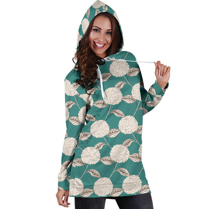 Hydrangea Pattern Print Design HD03 Women Hoodie Dress
