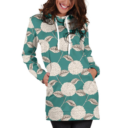 Hydrangea Pattern Print Design HD03 Women Hoodie Dress