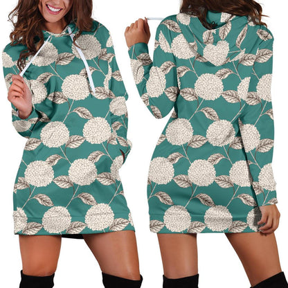 Hydrangea Pattern Print Design HD03 Women Hoodie Dress