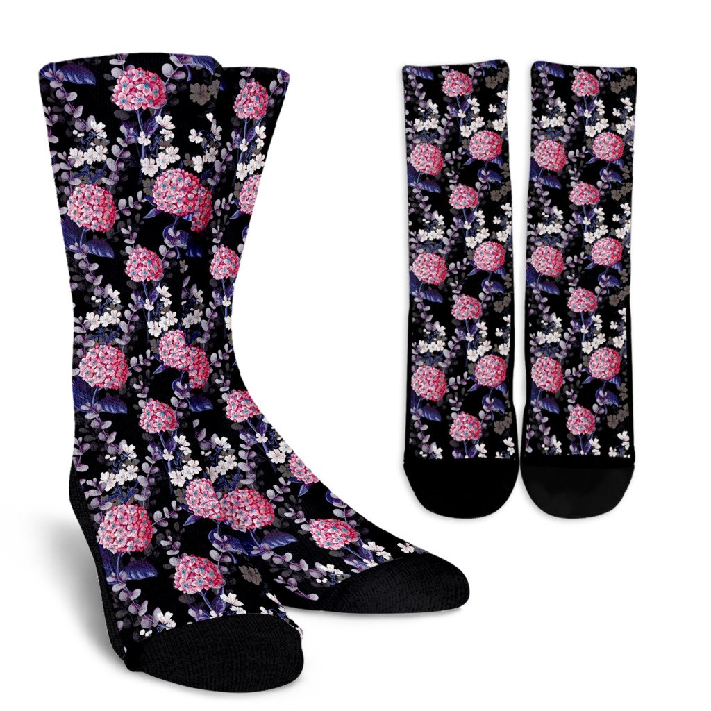 Hydrangea Pattern Print Design HD04 Crew Socks-JORJUNE.COM