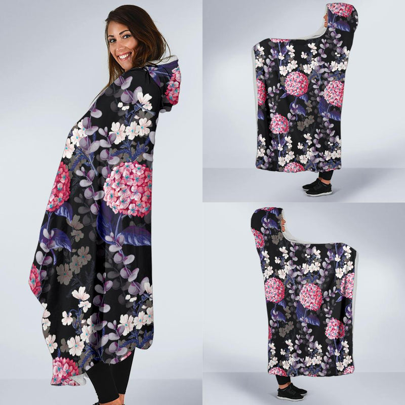 Hydrangea Pattern Print Design HD04 Hooded Blanket-JORJUNE.COM