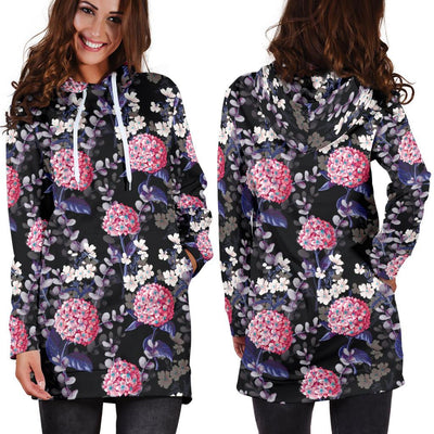 Hydrangea Pattern Print Design HD04 Women Hoodie Dress