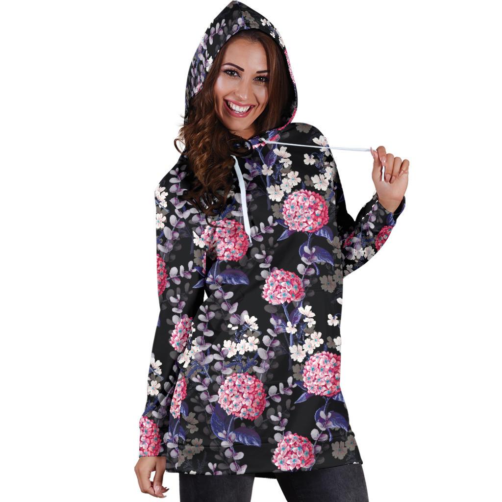 Hydrangea Pattern Print Design HD04 Women Hoodie Dress