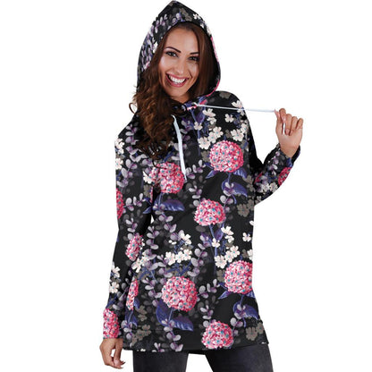 Hydrangea Pattern Print Design HD04 Women Hoodie Dress