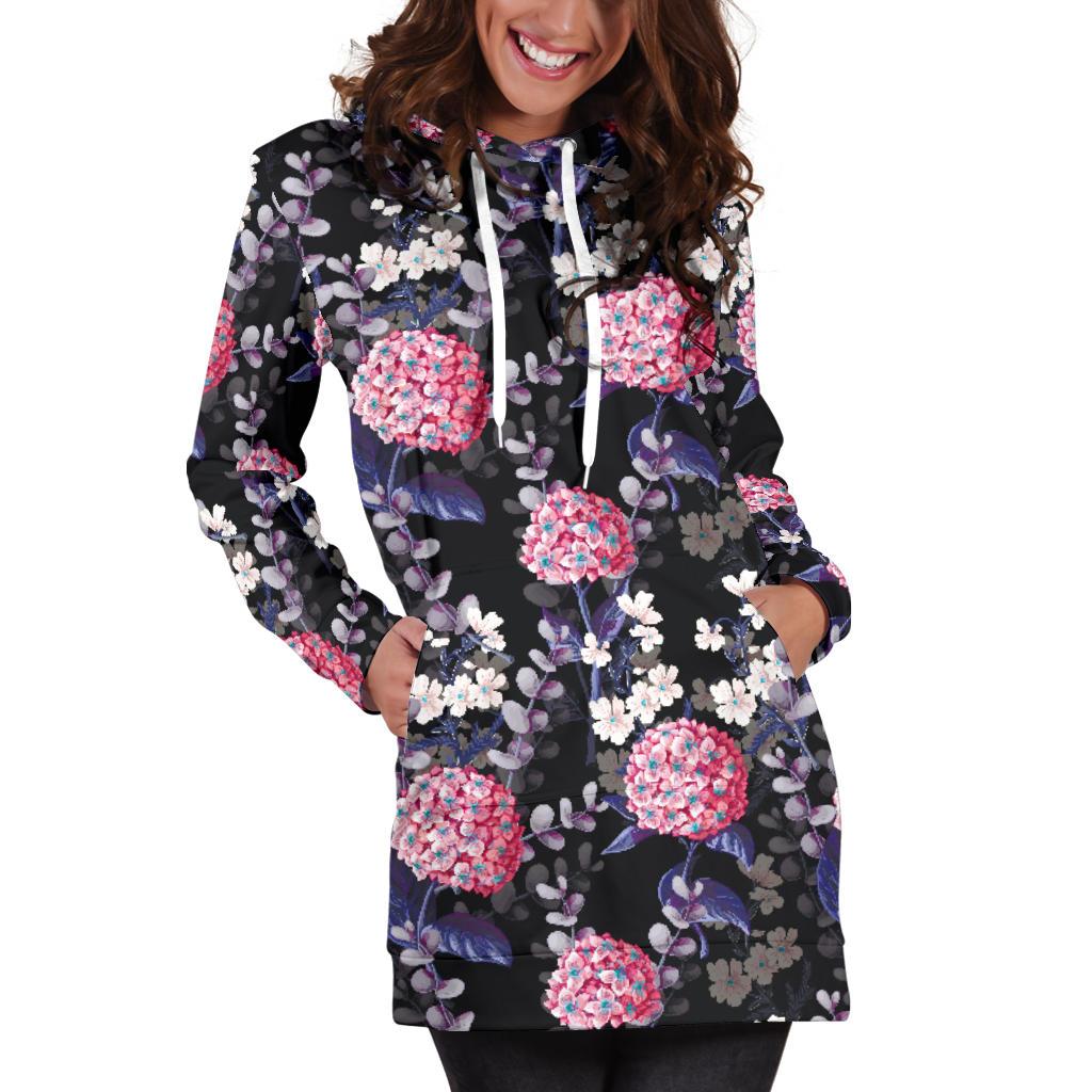 Hydrangea Pattern Print Design HD04 Women Hoodie Dress