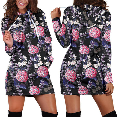 Hydrangea Pattern Print Design HD04 Women Hoodie Dress