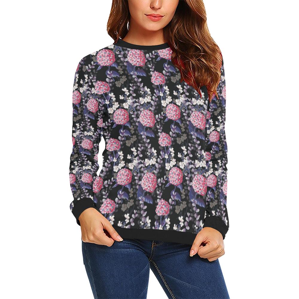 Hydrangea Pattern Print Design HD04 Women Long Sleeve Sweatshirt-JorJune