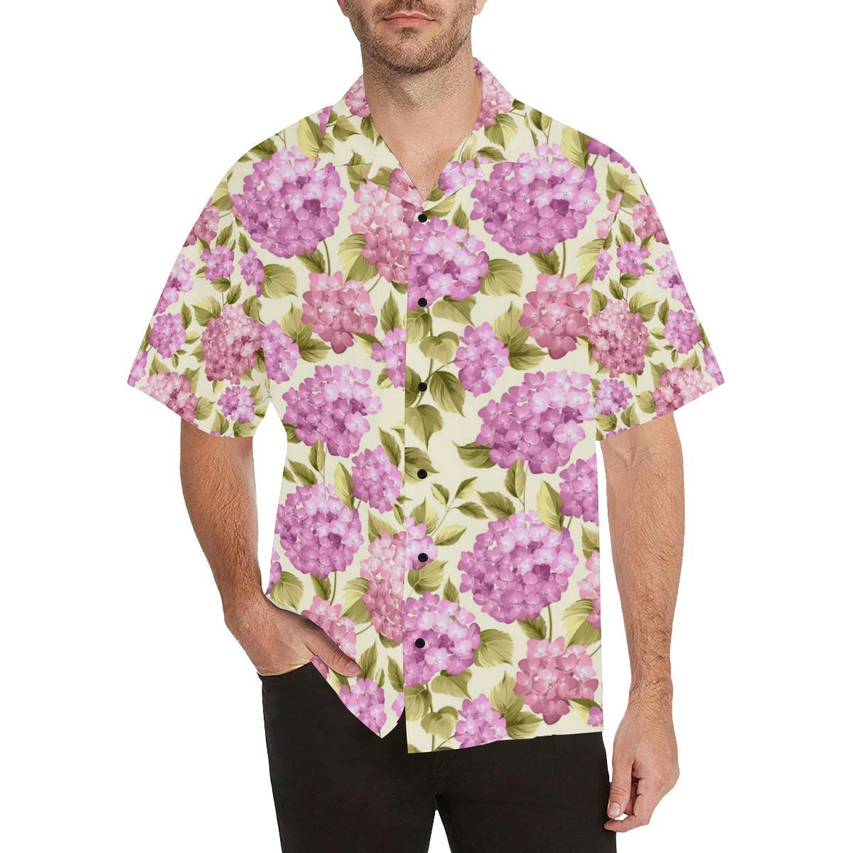 Hydrangea Pattern Print Design HD05 Men Hawaiian Shirt-JorJune