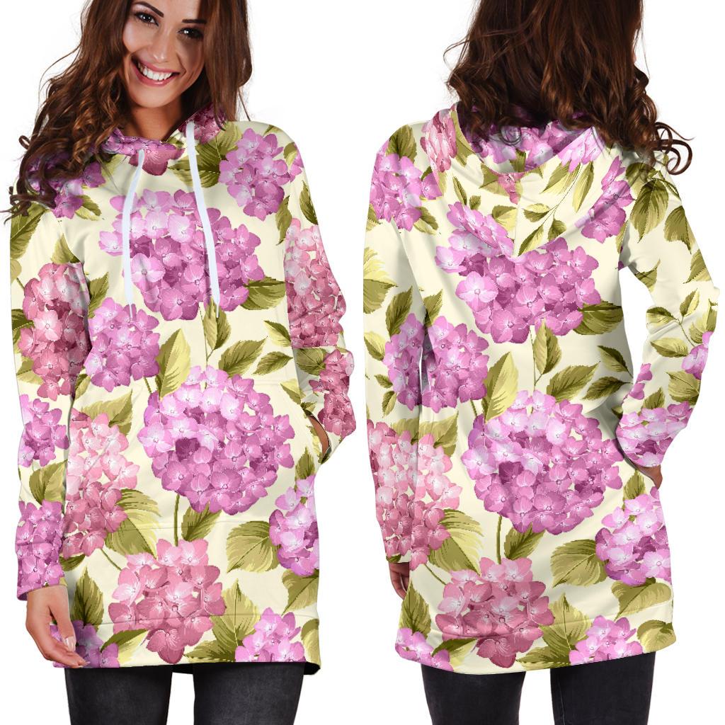 Hydrangea Pattern Print Design HD05 Women Hoodie Dress