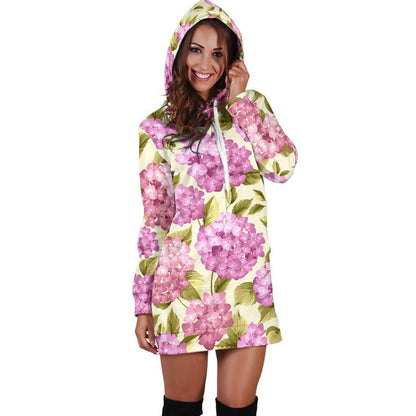 Hydrangea Pattern Print Design HD05 Women Hoodie Dress