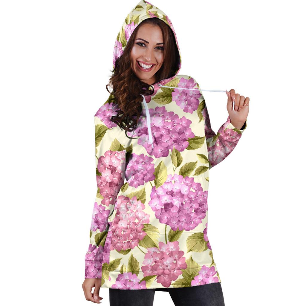 Hydrangea Pattern Print Design HD05 Women Hoodie Dress