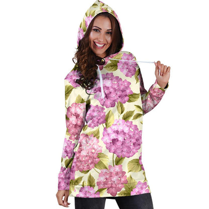 Hydrangea Pattern Print Design HD05 Women Hoodie Dress