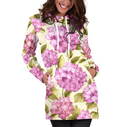 Hydrangea Pattern Print Design HD05 Women Hoodie Dress