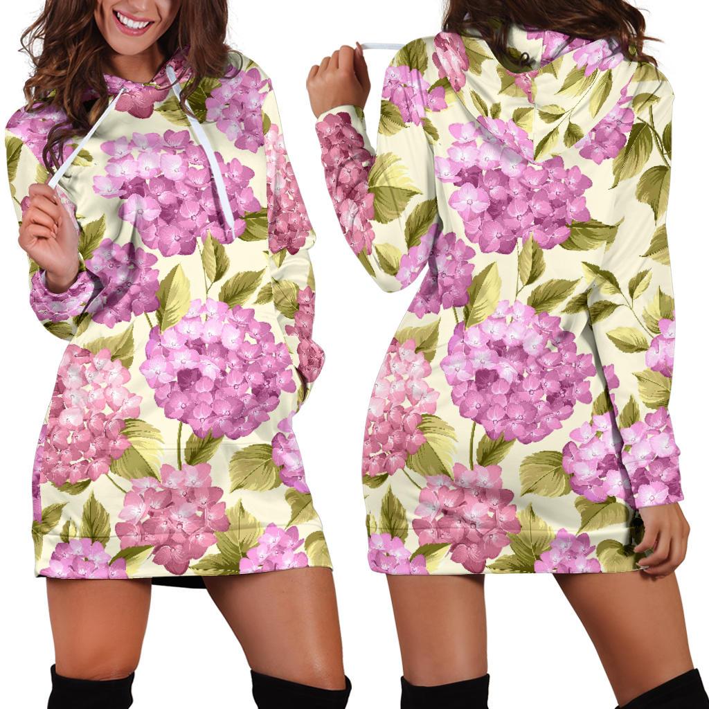 Hydrangea Pattern Print Design HD05 Women Hoodie Dress