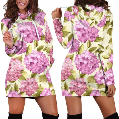 Hydrangea Pattern Print Design HD05 Women Hoodie Dress