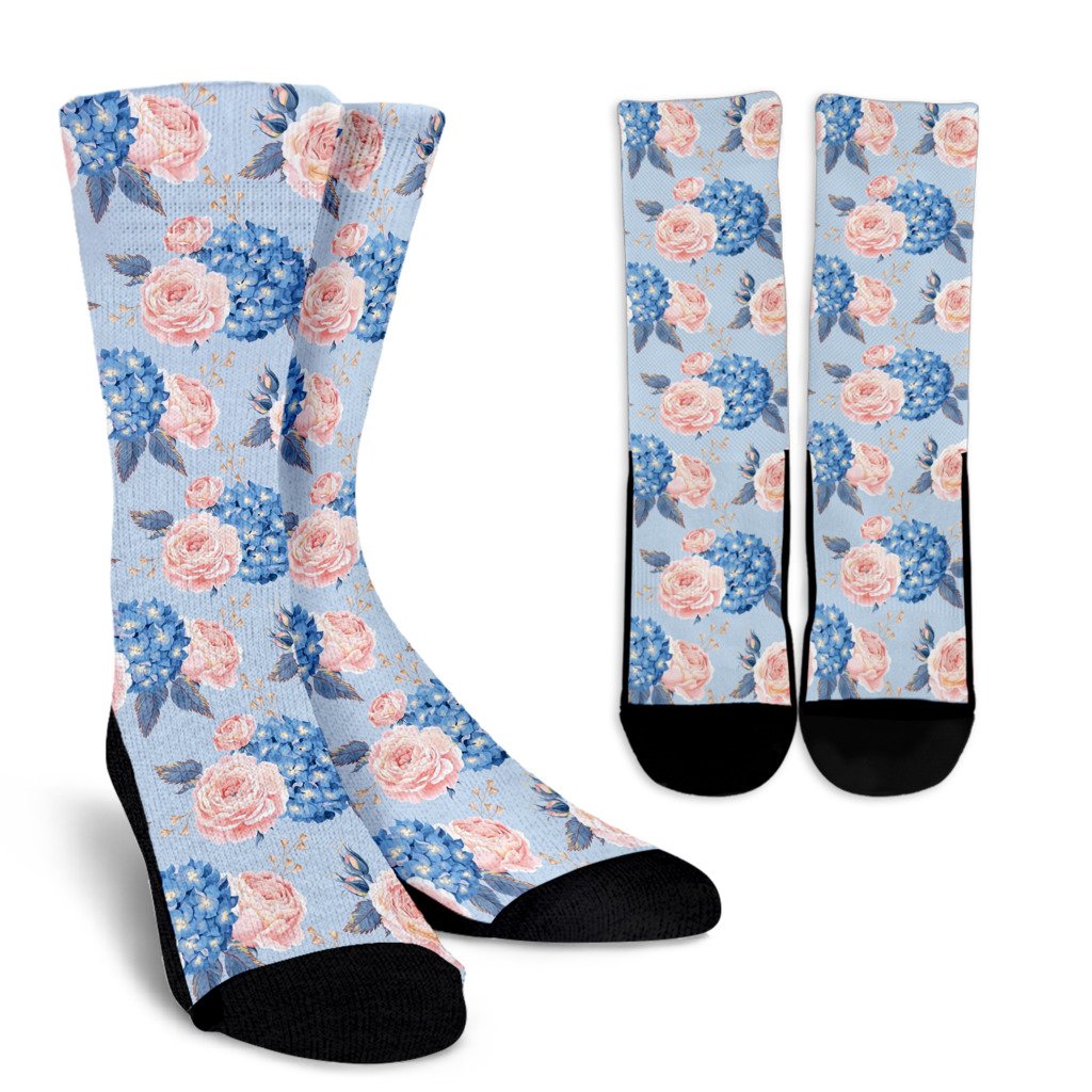 Hydrangea Pattern Print Design HD06 Crew Socks-JORJUNE.COM