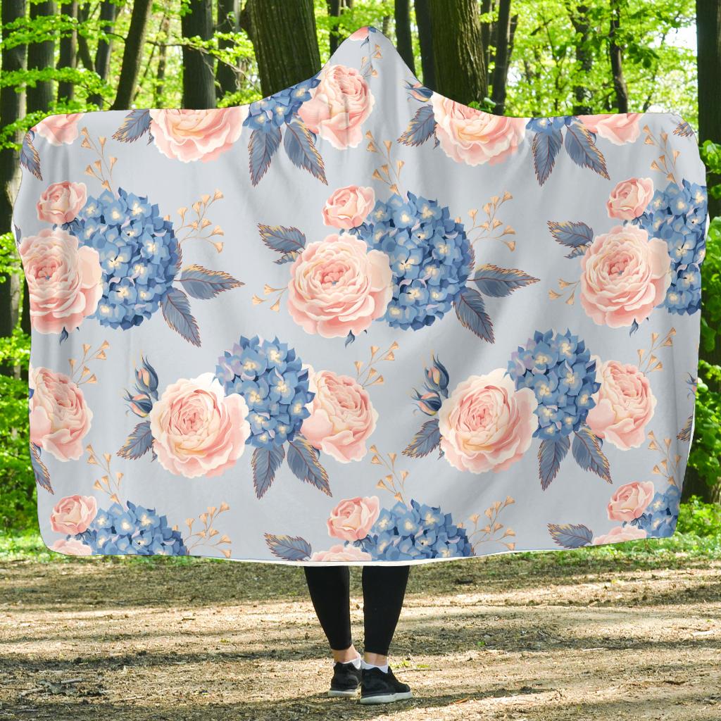 Hydrangea Pattern Print Design HD06 Hooded Blanket-JORJUNE.COM