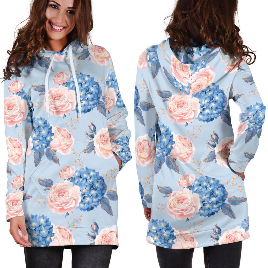 Hydrangea Pattern Print Design HD06 Women Hoodie Dress