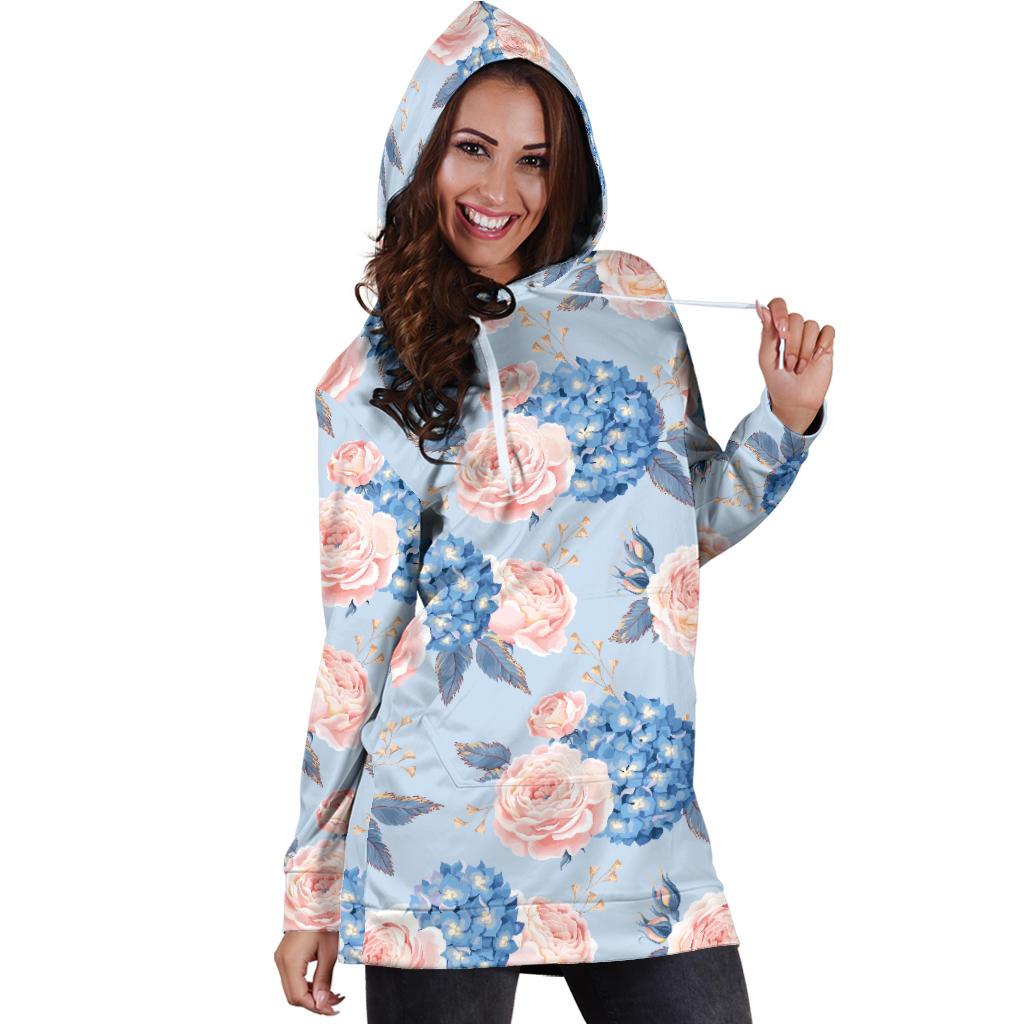Hydrangea Pattern Print Design HD06 Women Hoodie Dress