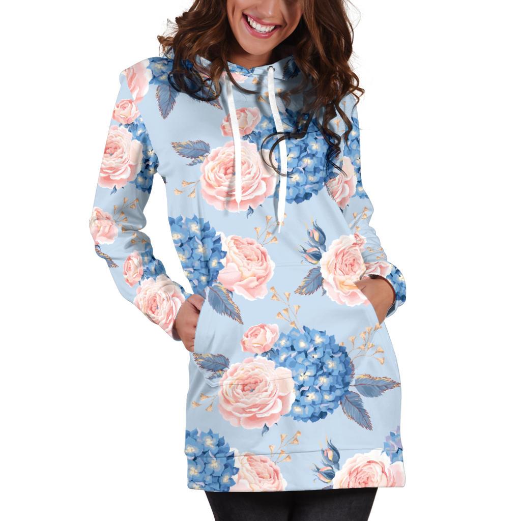 Hydrangea Pattern Print Design HD06 Women Hoodie Dress