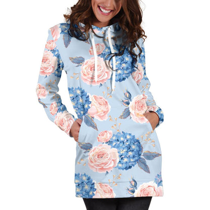 Hydrangea Pattern Print Design HD06 Women Hoodie Dress