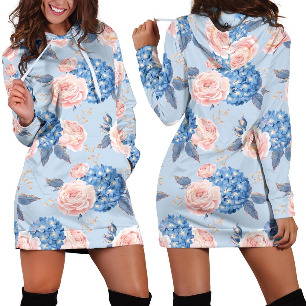 Hydrangea Pattern Print Design HD06 Women Hoodie Dress