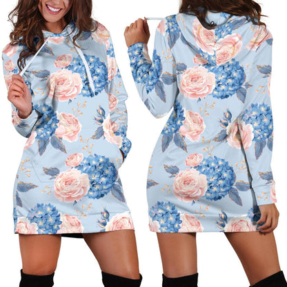 Hydrangea Pattern Print Design HD06 Women Hoodie Dress