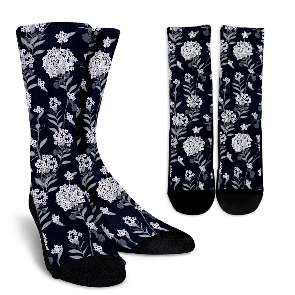 Hydrangea Pattern Print Design HD07 Crew Socks-JORJUNE.COM