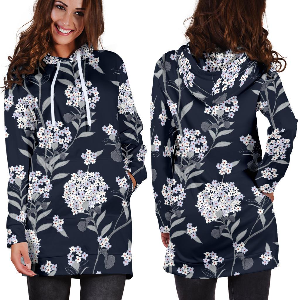 Hydrangea Pattern Print Design HD07 Women Hoodie Dress