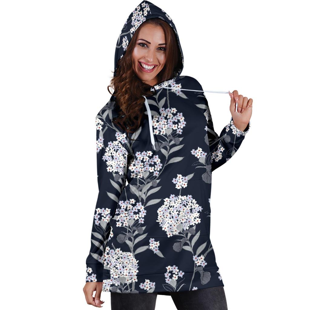 Hydrangea Pattern Print Design HD07 Women Hoodie Dress